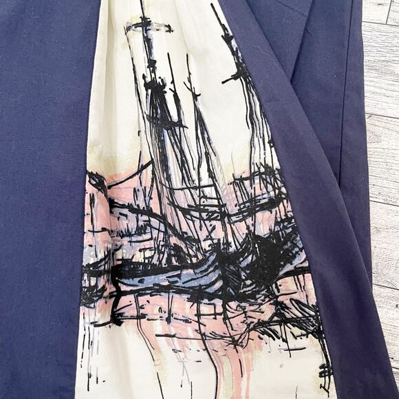 MERONA Blue & White A Line Panel Skirt With Ship Pattern Detail, 4 - Picture 4 of 12